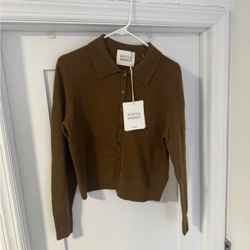 White + Warren Camel Button-Up Sweater - Picture 4 of 4